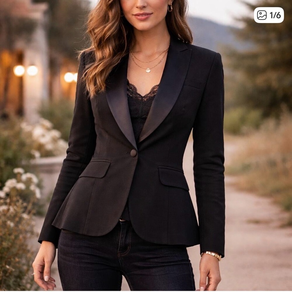 Altuzarra X Target Size Large Black Satin Brocade Peplum Blazer Tux Jacket NWOT